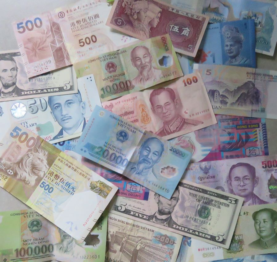 photo of currency: China, Hong Kong, Singapore, Malaysia, Thailand, Cambodia, Vietnam, USA